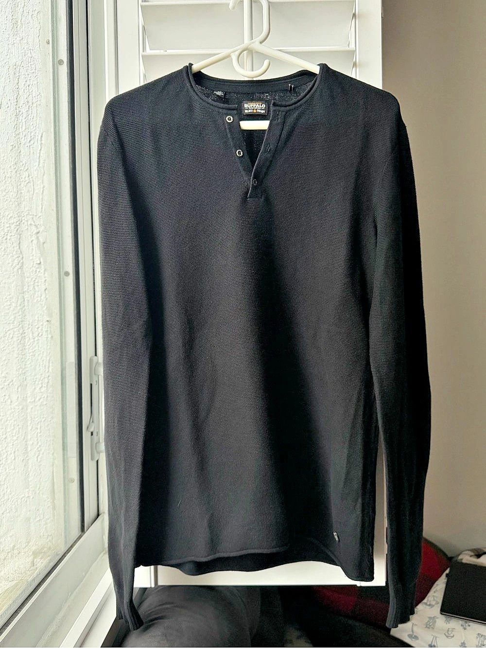 Buffalo David Bitton Men's Black Cotton Henley Sweater Size M